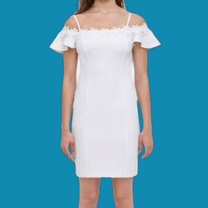 Kensie White Floral Sleeveless Off Shoulder Short Cocktail Body Con Dress Size 4